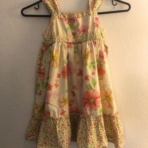 Girls cotton summer dress, yellow w/orange flowers.